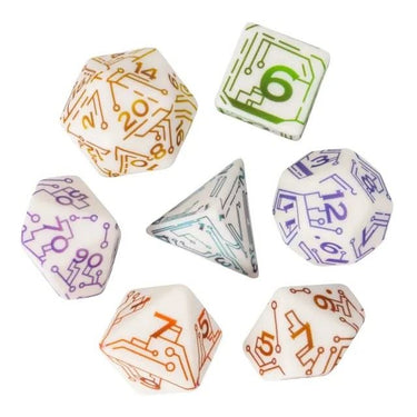 Handmande Circuit on White Resin -  7pcs RPG Dice Set